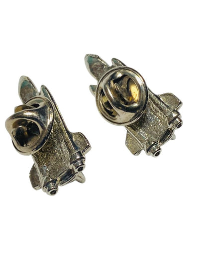 Pair of Vintage Space Shuttle Silvertone Lapel Pins Butterfly Back 1.25"