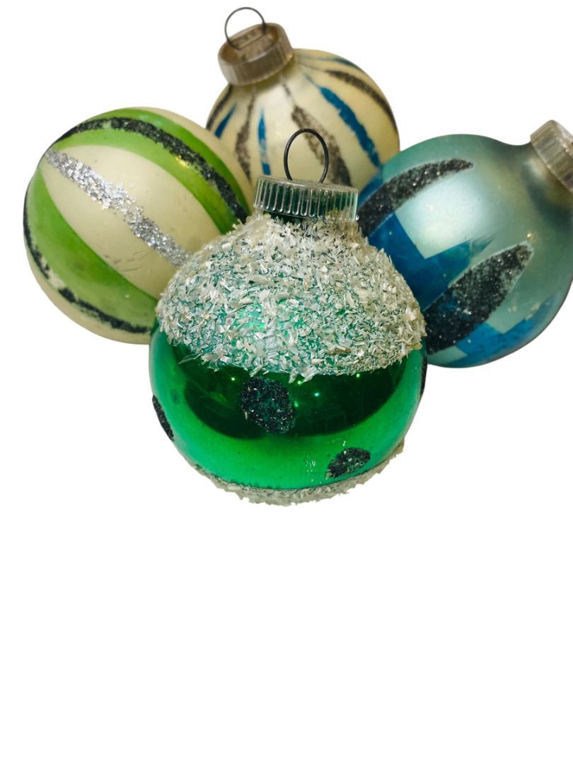Vintage West Germany Glass Christmas Ornaments 2" Blue Green