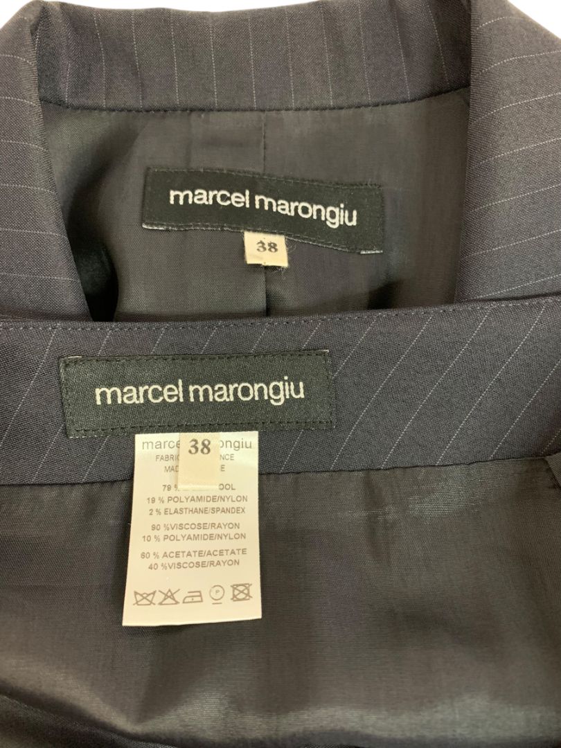 Size 38 Marcel Marongiu Skirt Suit Jacket Pinstripe Lace Trim France