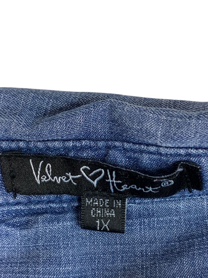 Size 1X Velvet Heart Jean Denim Shift Dress Pockets Short Sleeve