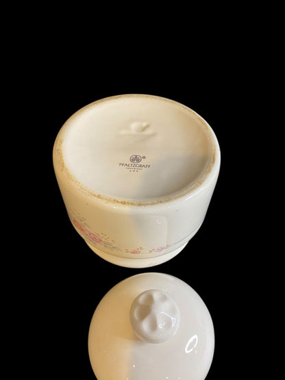 Vintage Pfaltzgraff Trousseau Lidded Sugar Bowl Ivory Floral