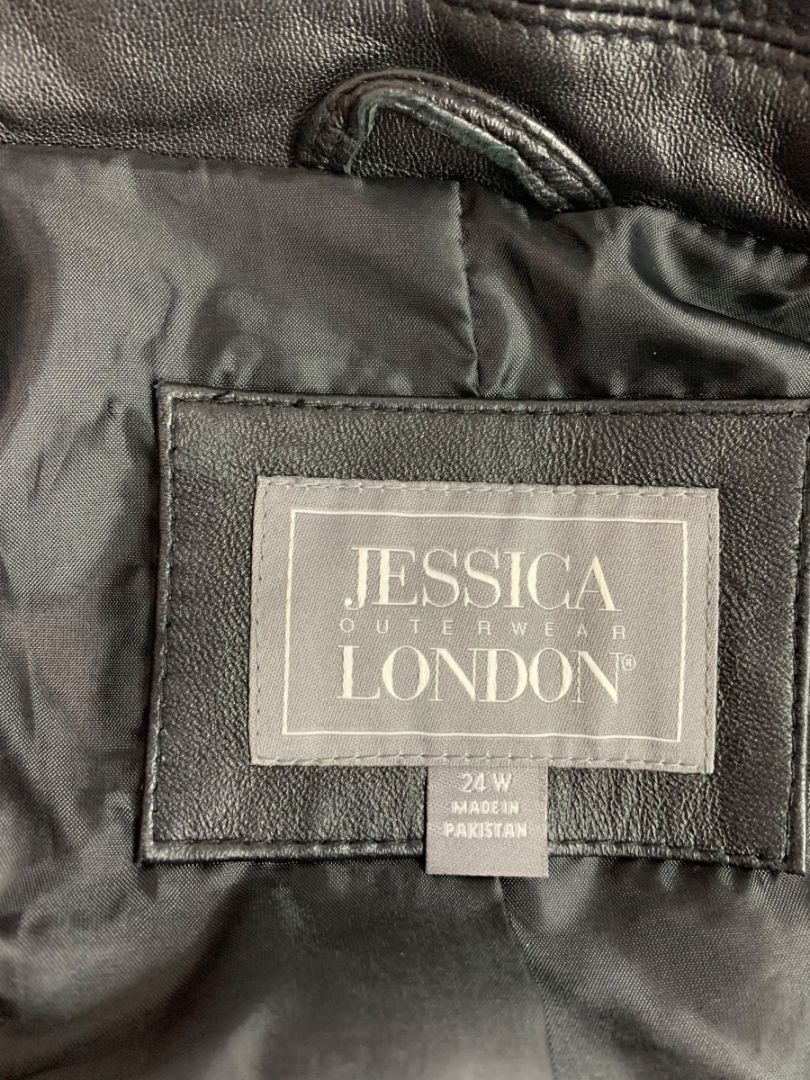 Size 22W Jessica London Womens Black Leather Moto Jacket