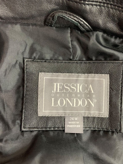 Size 22W Jessica London Womens Black Leather Moto Jacket