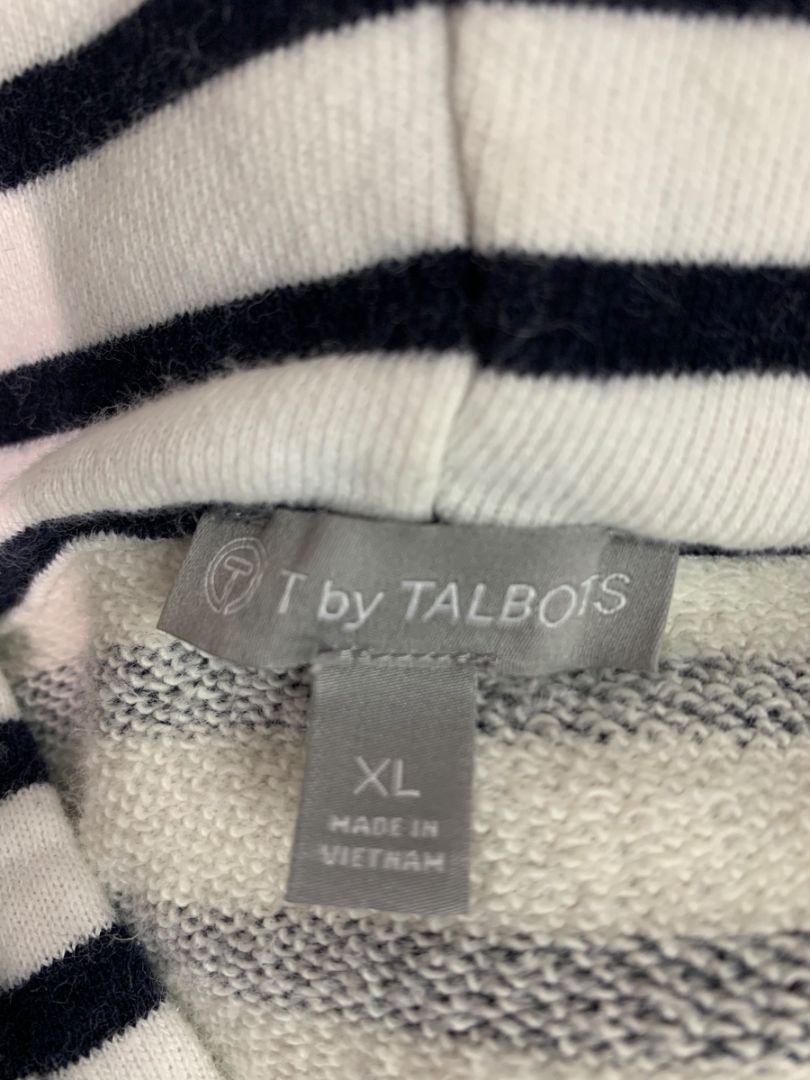Size XL T by Talbots Womens Zip Up Hoodie Sweatshirt Navy Blue White Stripe