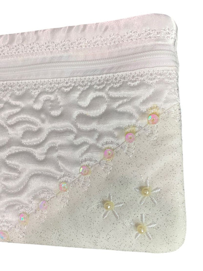 White Satin Bridal Wristlet Wallet Purse 7" x 4.75" New