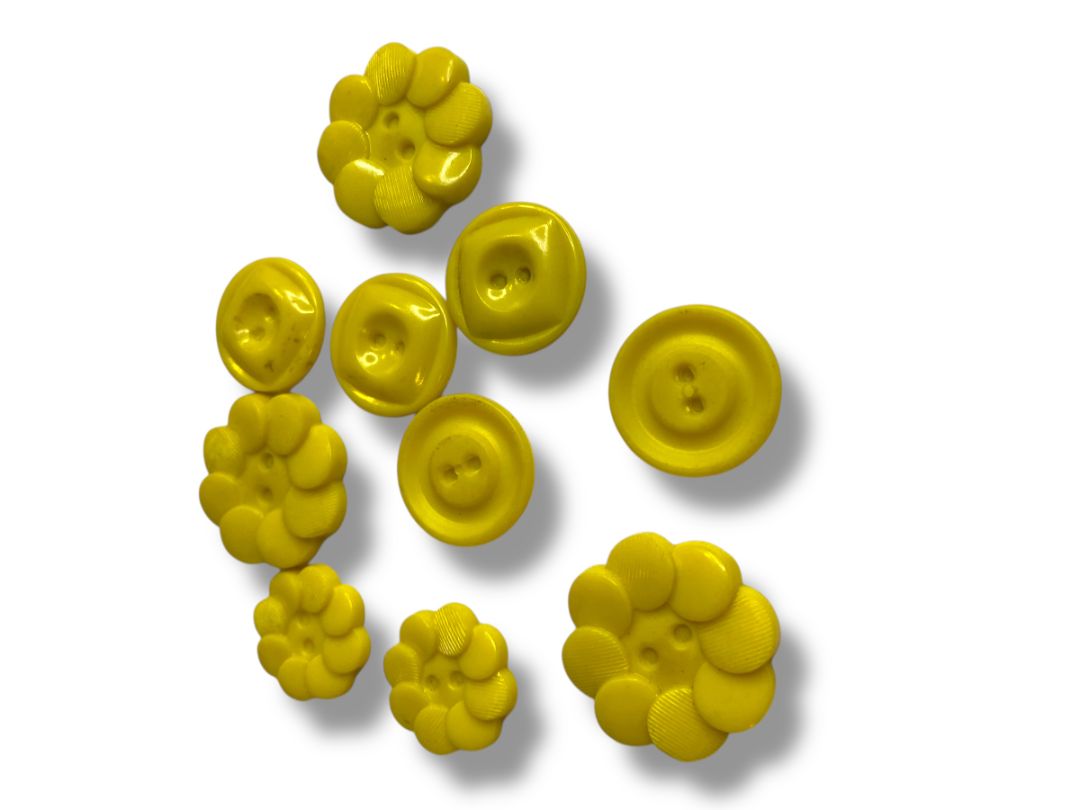 Lot of 10 Yellow Assorted Midcentury Buttons Acrylic Sunshine Yellow