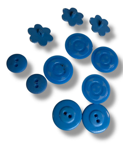 Lot of 11 Midcentury Buttons Plastic Assorted Blue Floral Clover