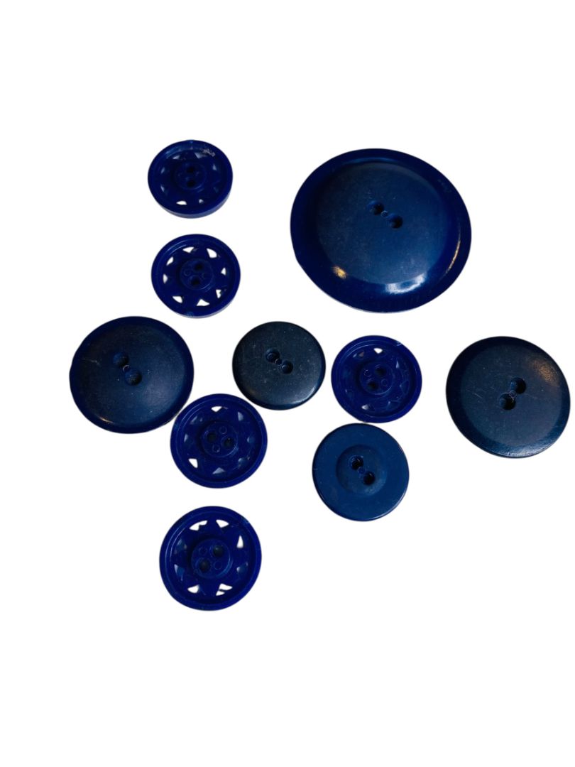 Lot of 10 Midcentury Plastic Buttons Assorted Dark Blue Craft Sew