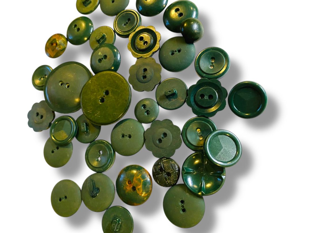 Lot of 37 Midcentury Plastic Buttons Assorted Dark Green Craft Sew