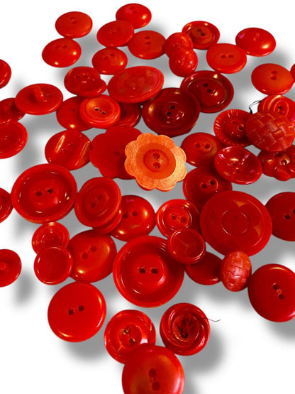 Lot of 74 Midcentury Red Plastic Buttons Assorted Shapes Sizes Craft Sew