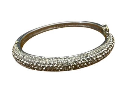 Christian Dior Silvertone Hinged Bangle Bracelet Crystal Pave Hallmarked