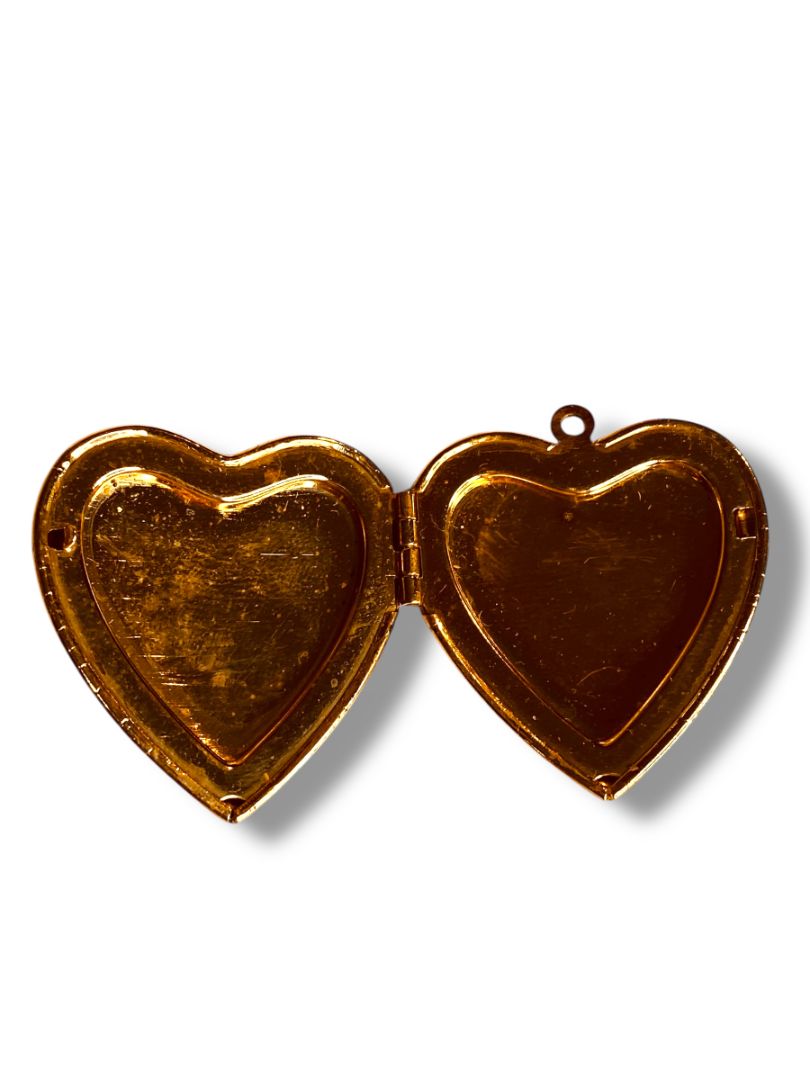 Embossed Heart Pendant Locket Goldtone Hinged for 2 Photos 1.2" (31mm)