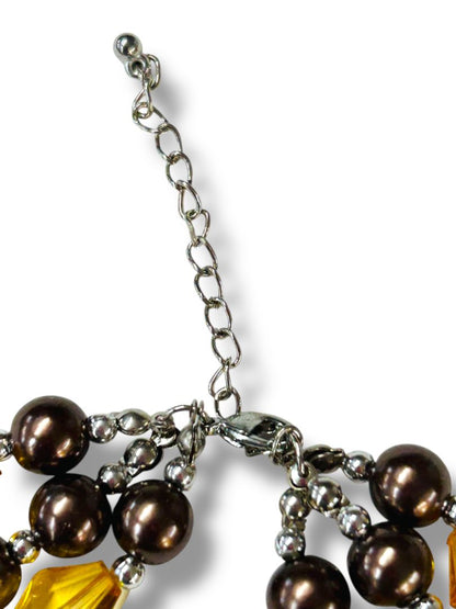 Amber Color Multistrand Acrylic Beaded Necklace Earring Set New