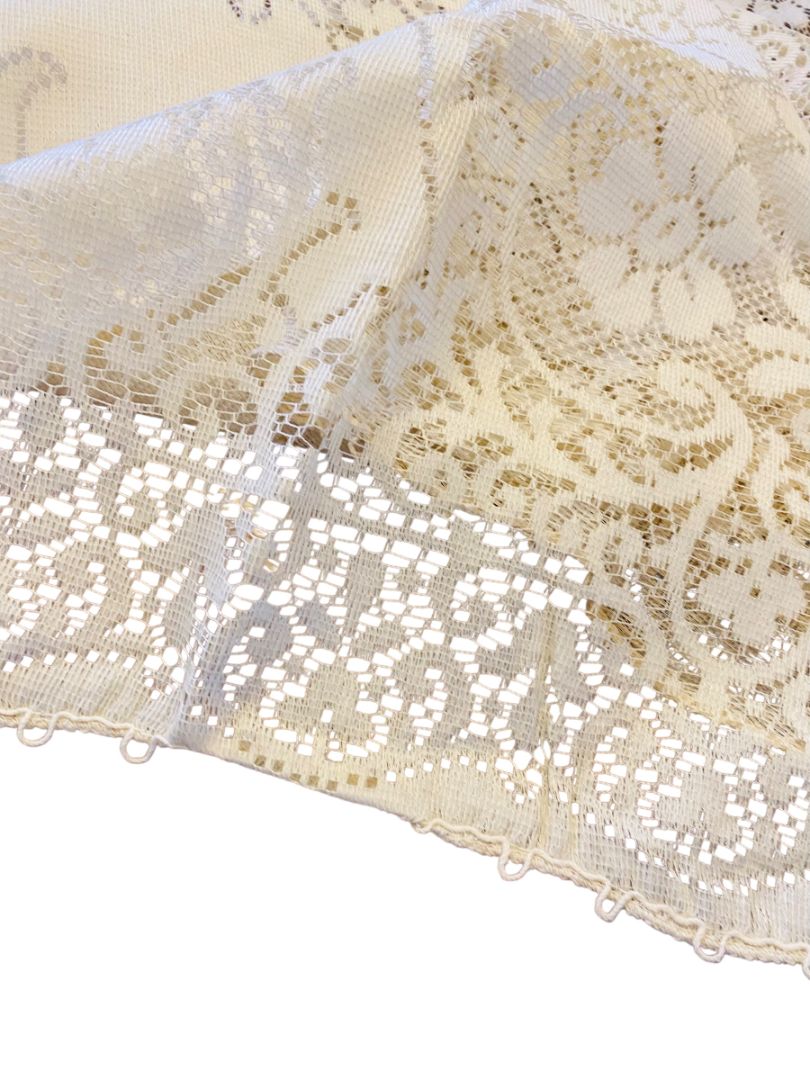 Vintage Ivory Machine Lace Tablecloth Linen 108" x 68"