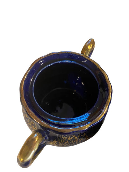 Vintage Cobalt Gold 3 Piece Tea Set Sugar Creamer Cup