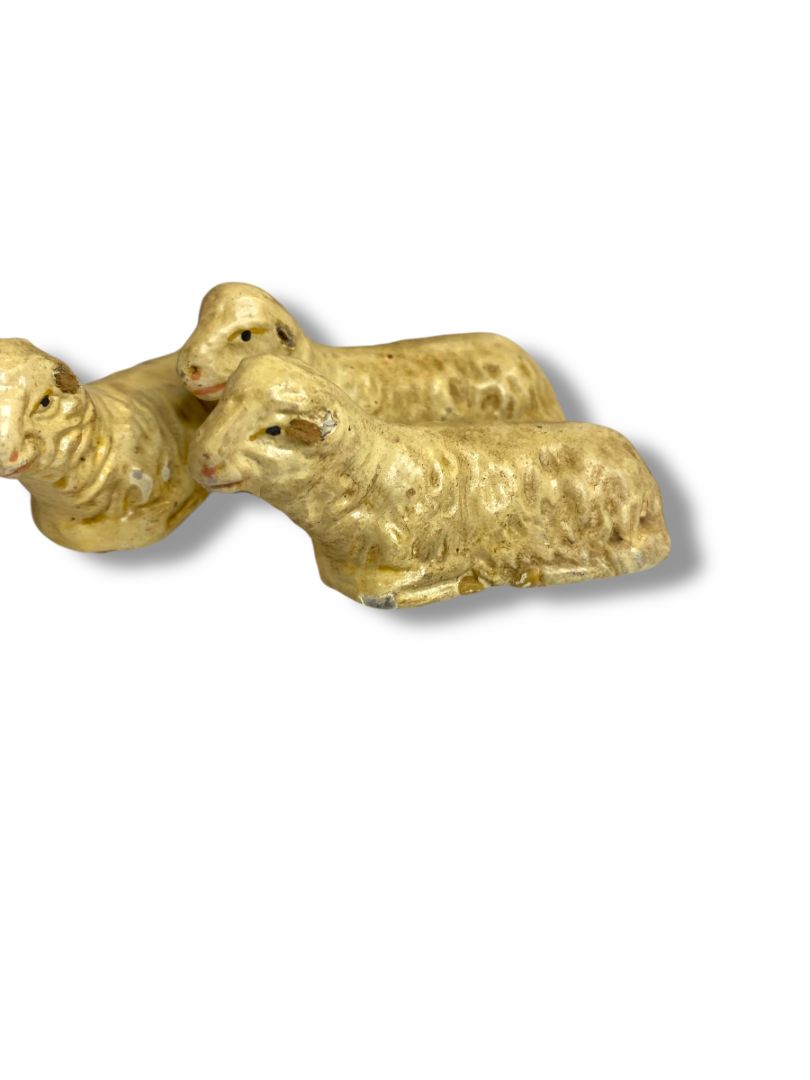 Vintage Three Sheep Hollow Plaster Nativity Figurine Western Germany 1.5" High