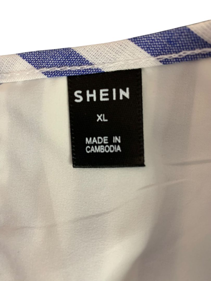 Size XL Shein Blue White Ruffle Sleeve Sheath Dress Lined Vertical Stripe