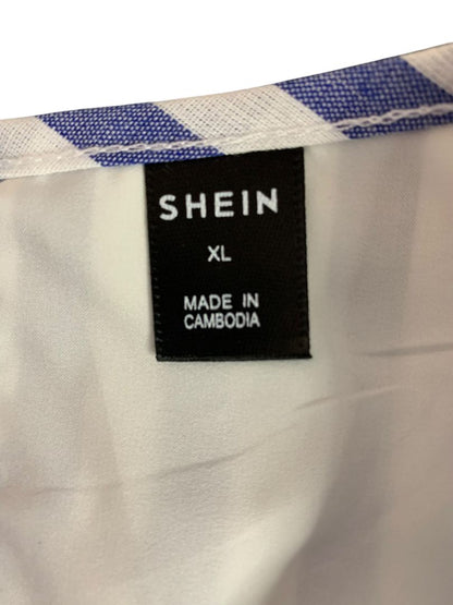 Size XL Shein Blue White Ruffle Sleeve Sheath Dress Lined Vertical Stripe
