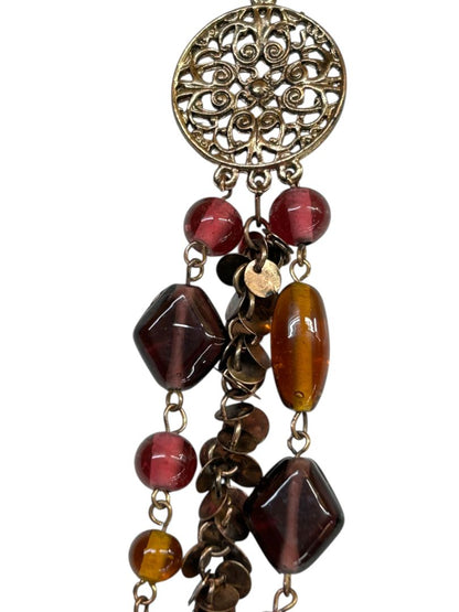 Copper Color Necklace 38" Copper Collar Medallions Orange Purple Beads