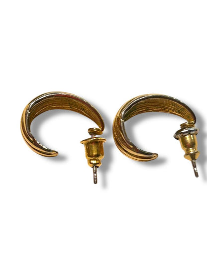 Goldtone Post Pierced Earrings Hoop Textured .5" Drop