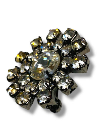 Vintage Silvertone Rhinestone Brooch 1.2" Starburst Flower