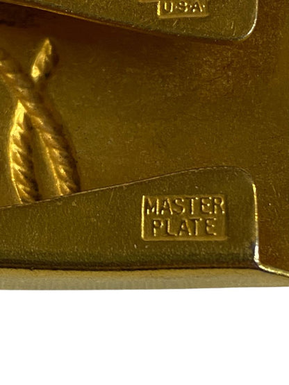 Hickok USA Vintage "R" Rope Tooled Belt Buckle Goldtone 2" x 1"