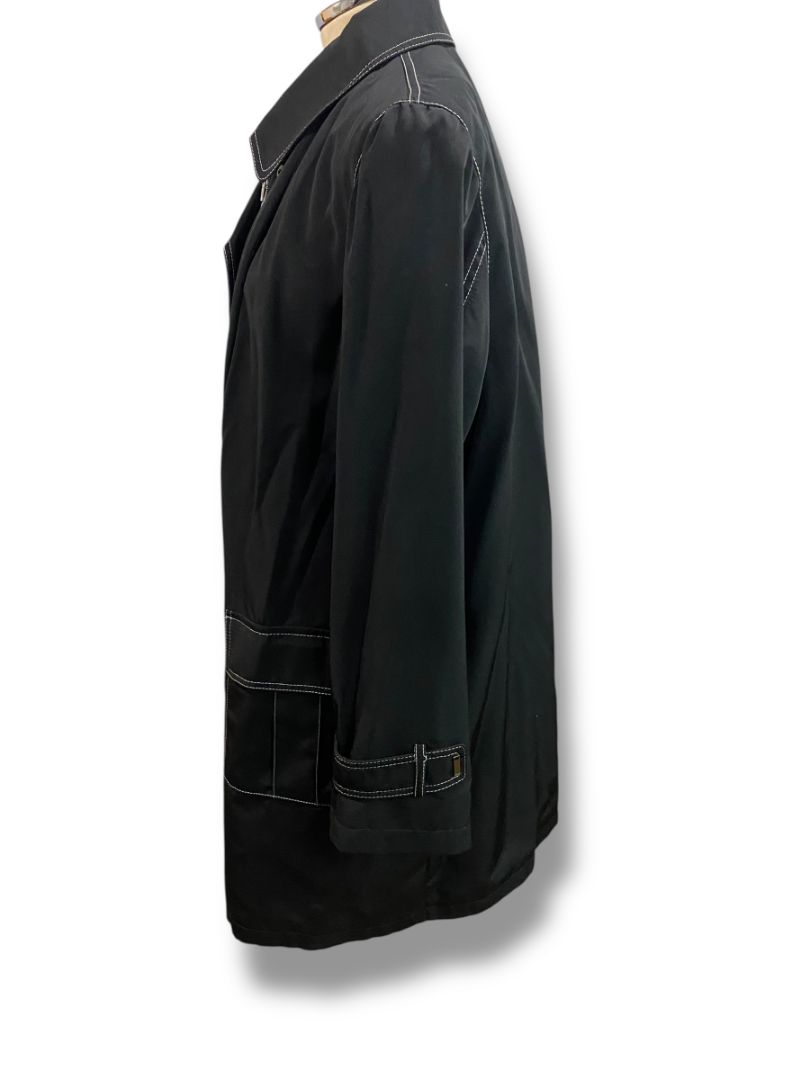 Size 1X Canvas Woman Womens Black Contrast Stitch Zip Up Jacket