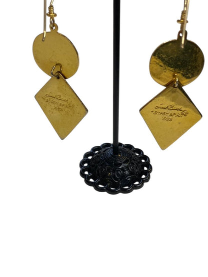 1993 Sarah Burch Gypsy Spirit Earrings Fishhook Pierced Cloisonné 2.75" Drop