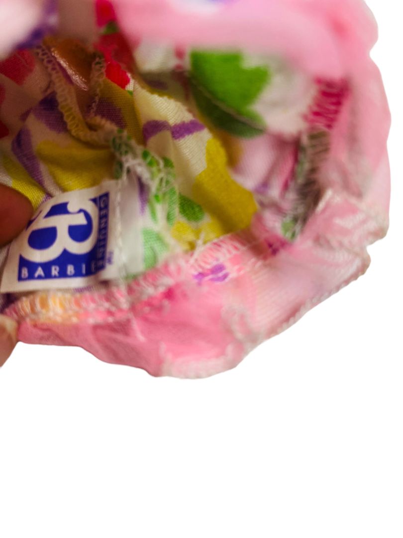 1980s Barbie Floral Mini Dress Pink Trim Sleeveless Flare