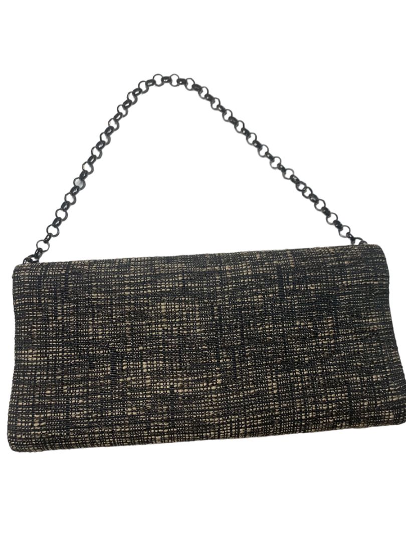 Tweed Brown Black Clutch Convertible Handbag Turnlock Pewter Color Hardware