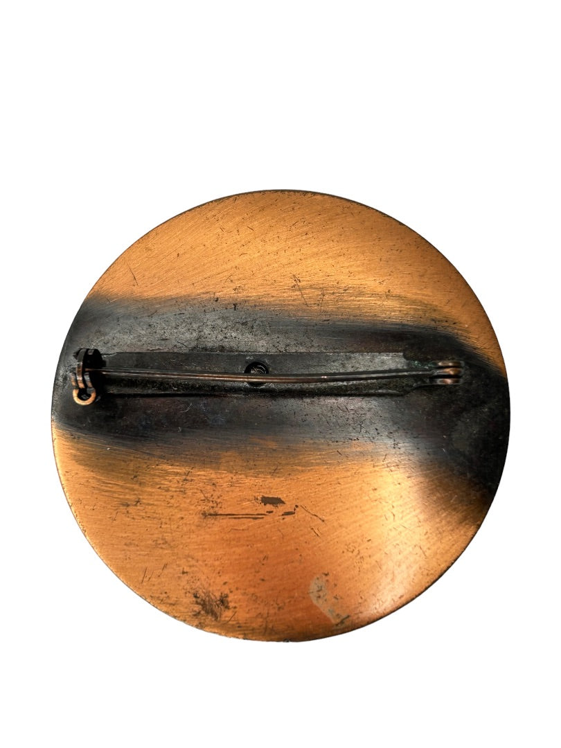 Vintage Copper Theater Drama Brooch Pin Happy Sad 1 7/8" Diameter