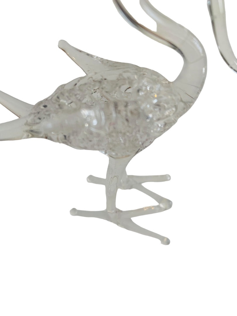 Clear Spun Glass Bird Figurine Filigree Vintage 4 1/8" h Vintage