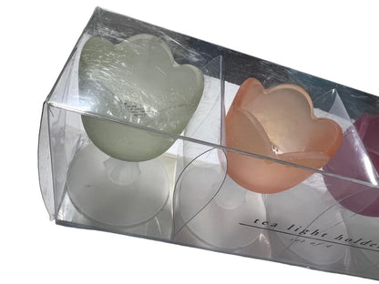 Pier 1 Imports Satin Glass Tulip Pedestal Tea Light Candle Holders Set of 4 3.5" NEW