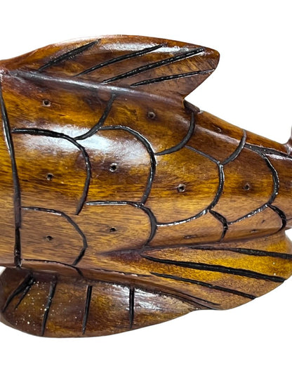 Haitain Mahogany Wood Carved Fish Statue Figurine Peek Brothers Imports, In