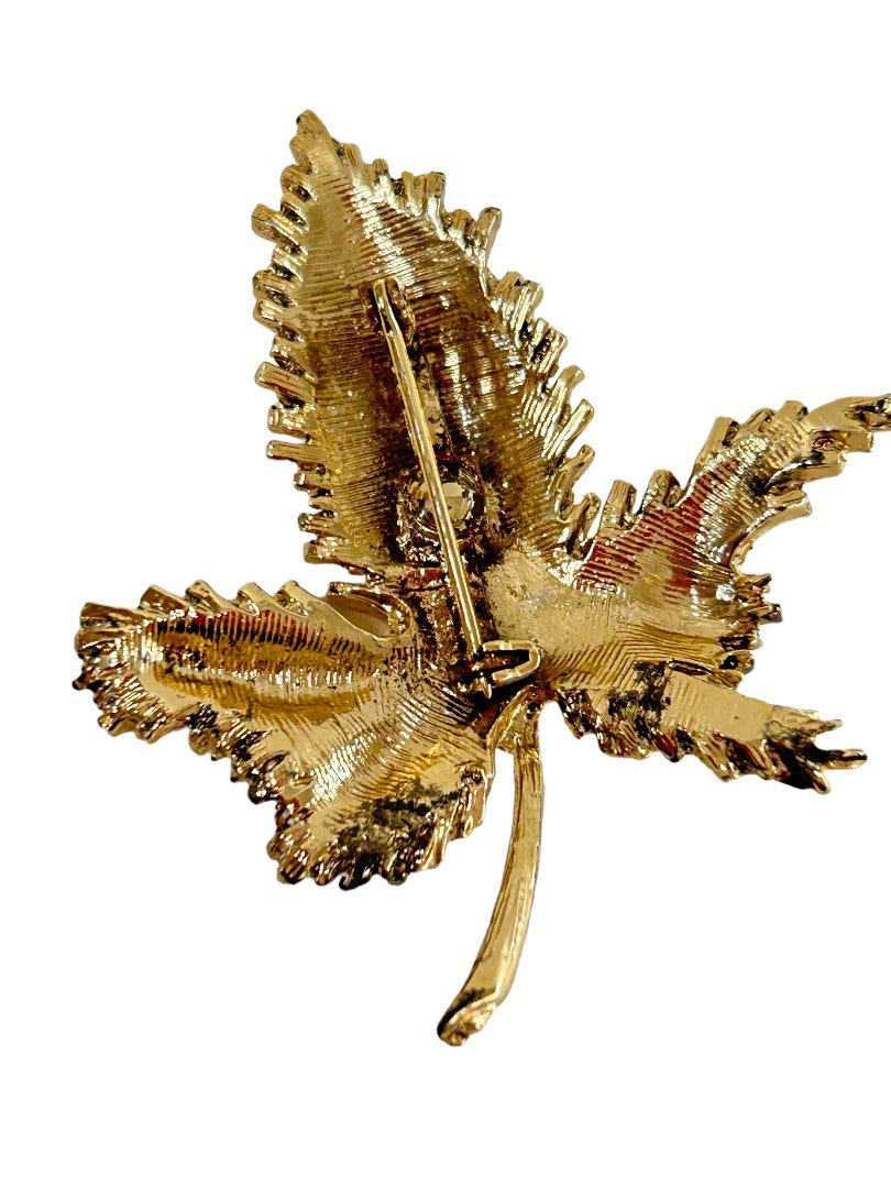 Vintage Goldtone Leaf Brooch 2.5" Statement Piece