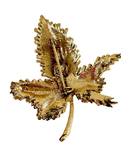 Vintage Goldtone Leaf Brooch 2.5" Statement Piece