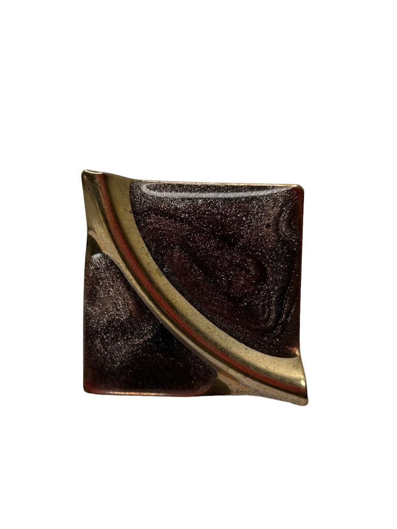 Vintage 1980s Goldtone Metallic Enamel Swirl Earrings Post Pierced 1" Square