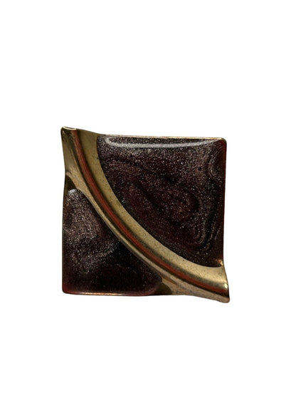 Vintage 1980s Goldtone Metallic Enamel Swirl Earrings Post Pierced 1" Square