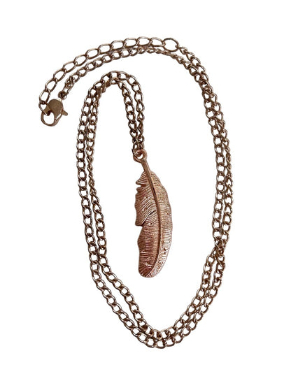 Copper Color Feather Pendant Necklace 20" Chain Lobster Clasp