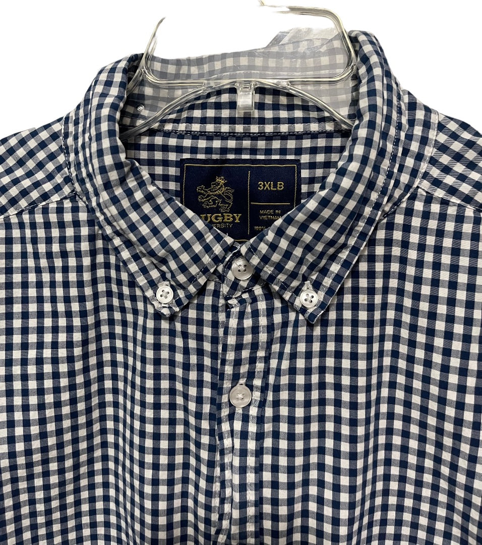 3XLB Rugby University 100% Cotton Plaid Button Down Short Sleeve Big Mens Shirt Pocket