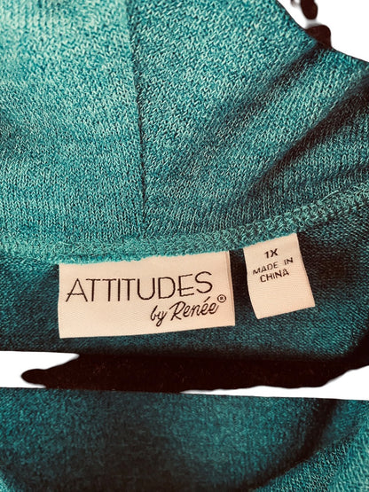 1X Attitudes by Renee Blue Green Cold Shoulder Cowl Neck Sweater