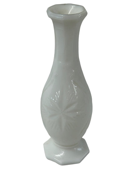 Milkglass Vintage Bud Vase White Glass Starburst Design 7"h