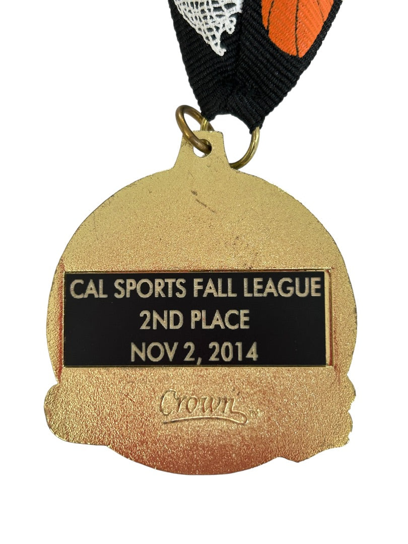 Basketball Medal Crown Diecast Personalized "Cal Sports Fall League 2nd Place Nov 2, 2014"