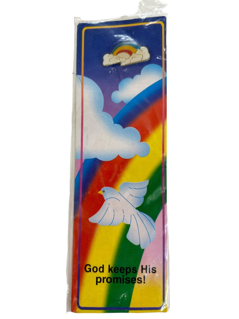 Set of 2 Religious Lapel Pins on Bookmarks Rainbow Hands God