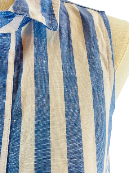 XXS J.Crew Womens Blue White Stripe Sleeveless Linen Blend Pullover Tunic Blouse