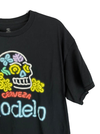 Large Cerveza Modelo Men's Short Sleeve Black Tshirt Graphic Tee