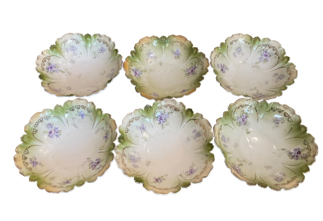 Set of 6 Vintage Floral Scalloped Berry Fruit Bowls RS Germany Porcelain