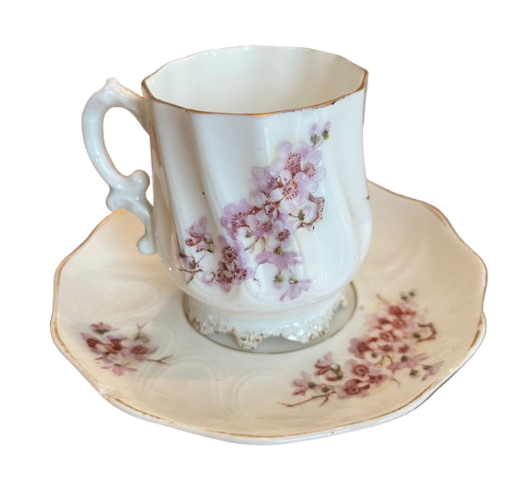 Pompadour Germany Demitasse Porcelain Cup Saucer Floral Gold Trim