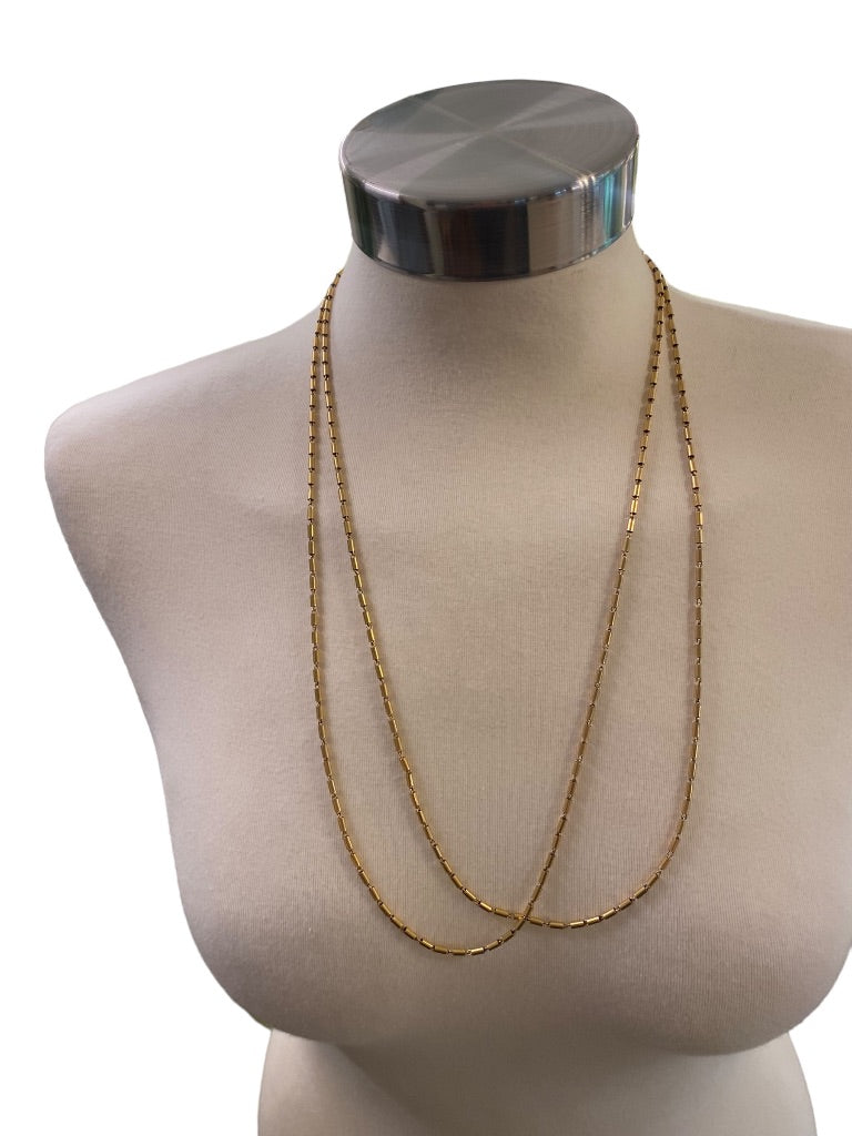 Goldtone Bugle Bead Necklace 54" Strand String Barrel Closure