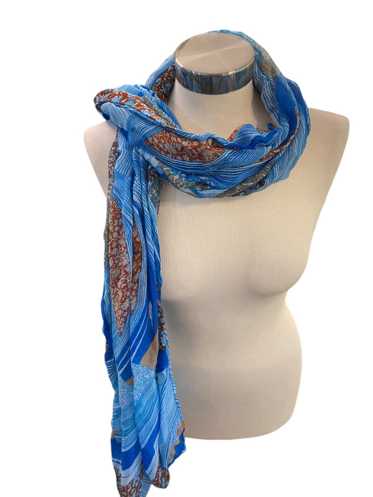 Lightweight Blue Pattern Summer Scarf 31" x 80" Womens Wrap Shawl